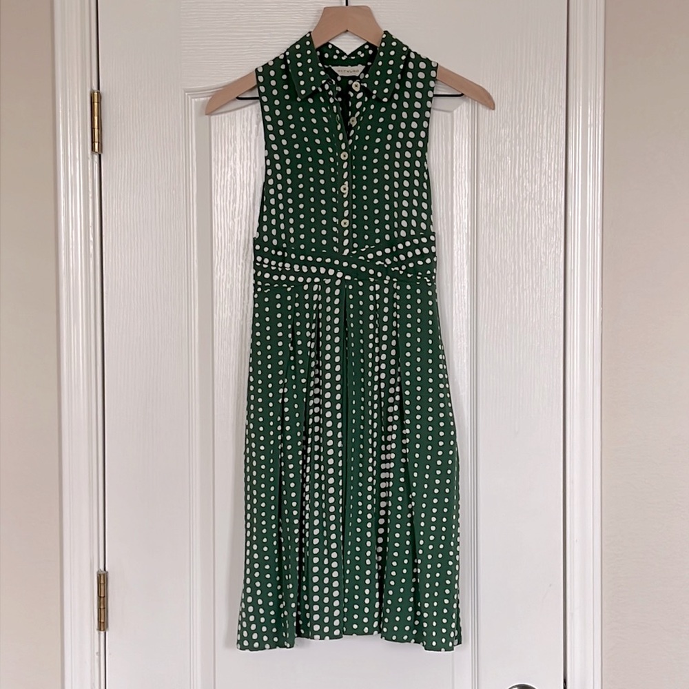 Anthropologie Green Polka Dot Sleeveless Midi Dress
